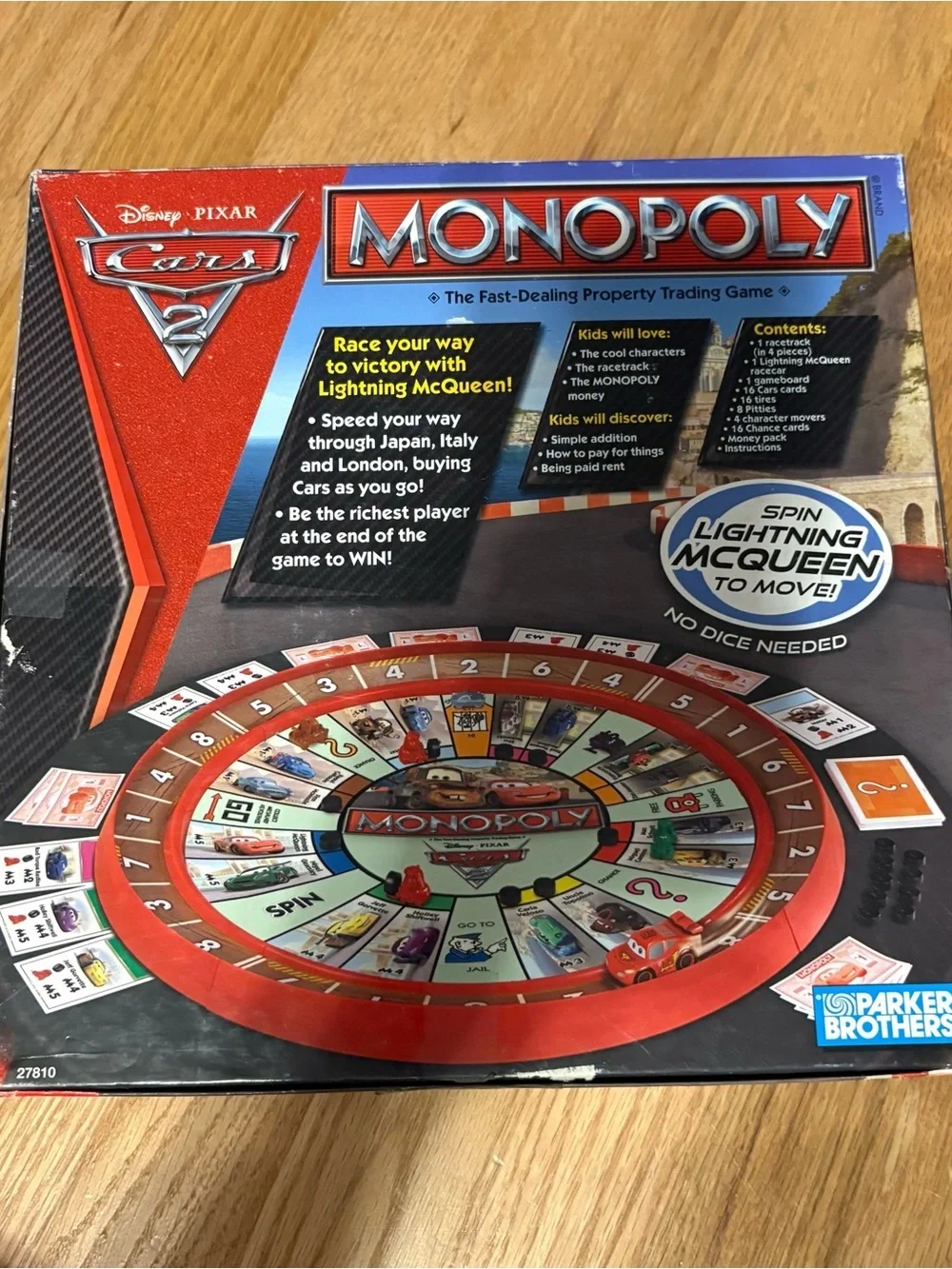 Disney Cars 2 Lightning McQueen Red Monopoly Board Game Racetrack Lightning